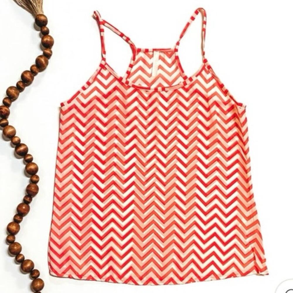 SHEER CHEVRON TANK TOP IN CORAL AND WHITE